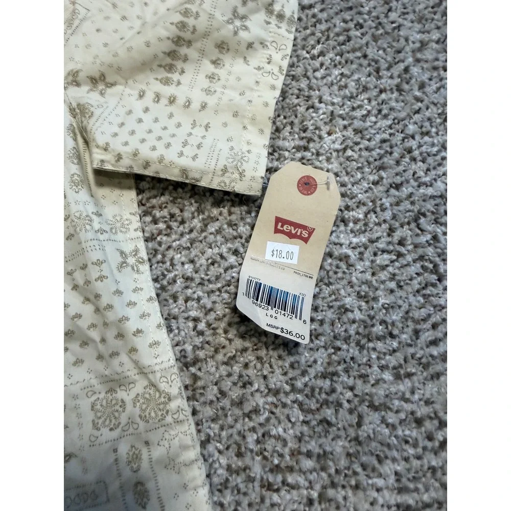Levis Boys Large 12-13 Tan Bandana Patchwork Short Sleeve Button Down Shirt NWT